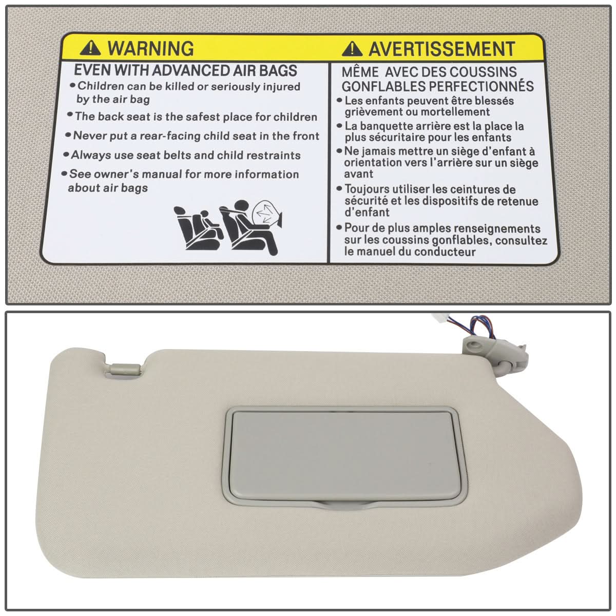 2013-2019 Nissan Pathfinder Gray Sun Visor w/ Vanity Light Passenger