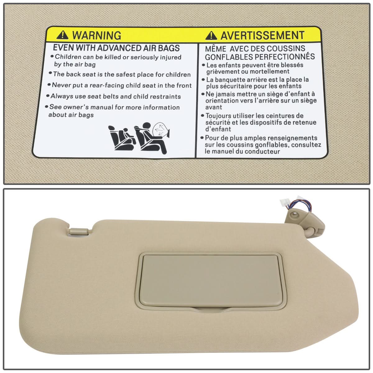 13-19 Nissan Pathfinder Sun Visor w/ Vanity Light Passenger Beige