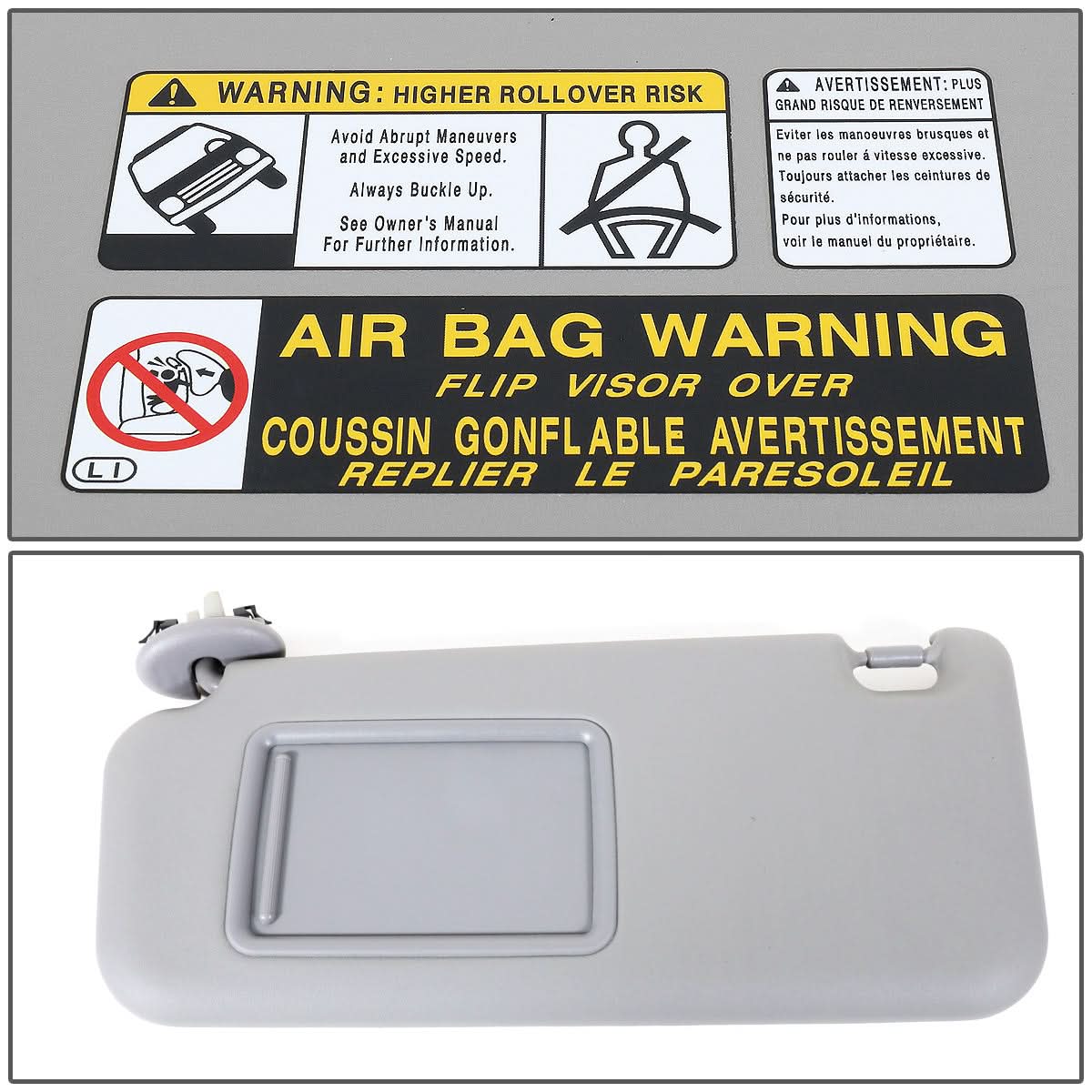 2006-2012 Toyota RAV4 Passenger Side Sun Visor - Gray