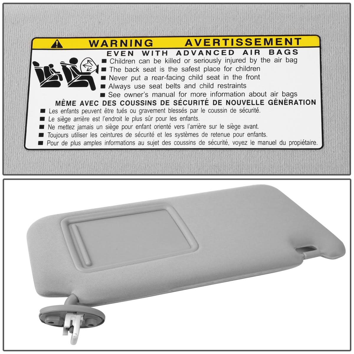 2009-2016 Toyota Venza Sun Visor Passenger Side Gray