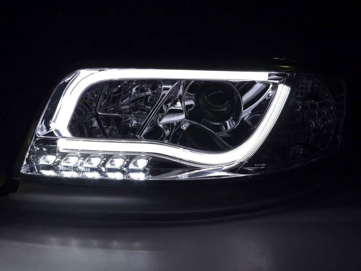 Audi A6 (C5 4B) Chrome LED Headlights with Daytime Running Lights (2001-2004) - With R87 approval