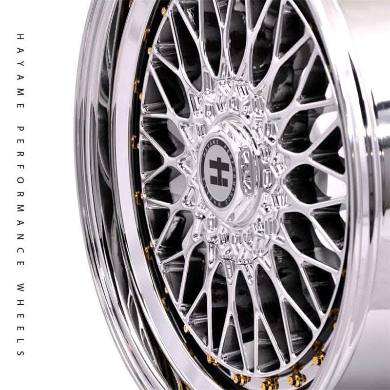 17x8.5 In Platinum Chrome Hayame Performance Wheel Rims Gold Accent