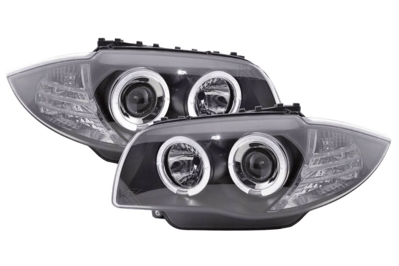 BMW 1-series E81 E82 E87 E88 Black Angel Eyes Headlight Set (2004-2011)