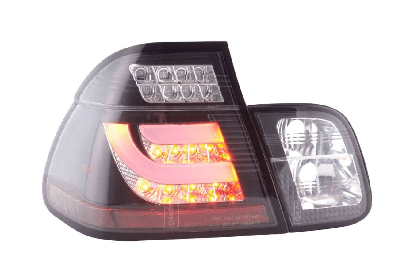 BMW 3-series E46 Sedan Black Clear LED LightBar Taillights Set (1998-2001)