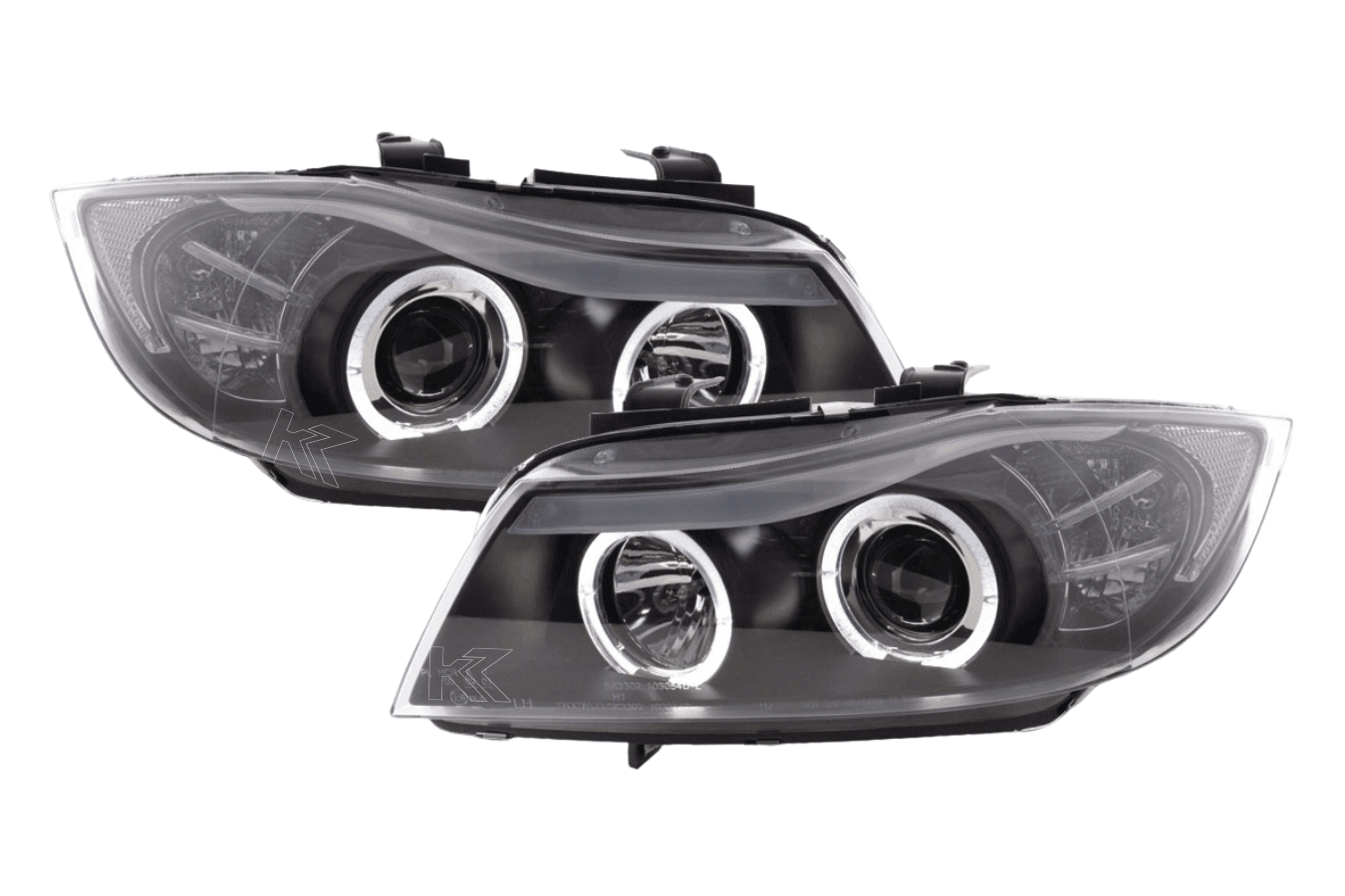 BMW 3-series E90 E91 Black Angel Eyes LED Headlight Set (2005-2012)