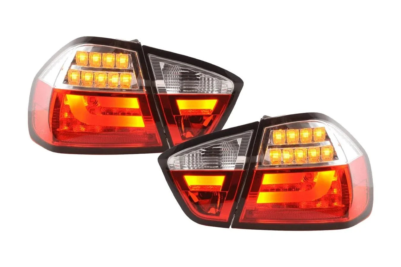 BMW 3-Series E90 Sedan Red/Clear LED Bar Taillights (2005-2008)