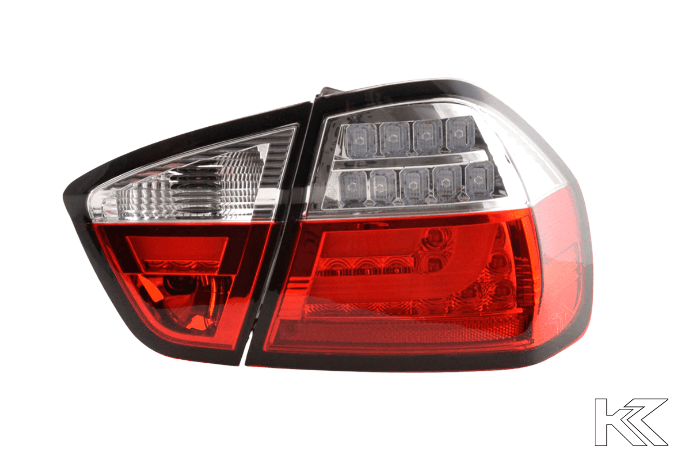 BMW 3-Series E90 Sedan Red/Clear LED Bar Taillights (2005-2008)