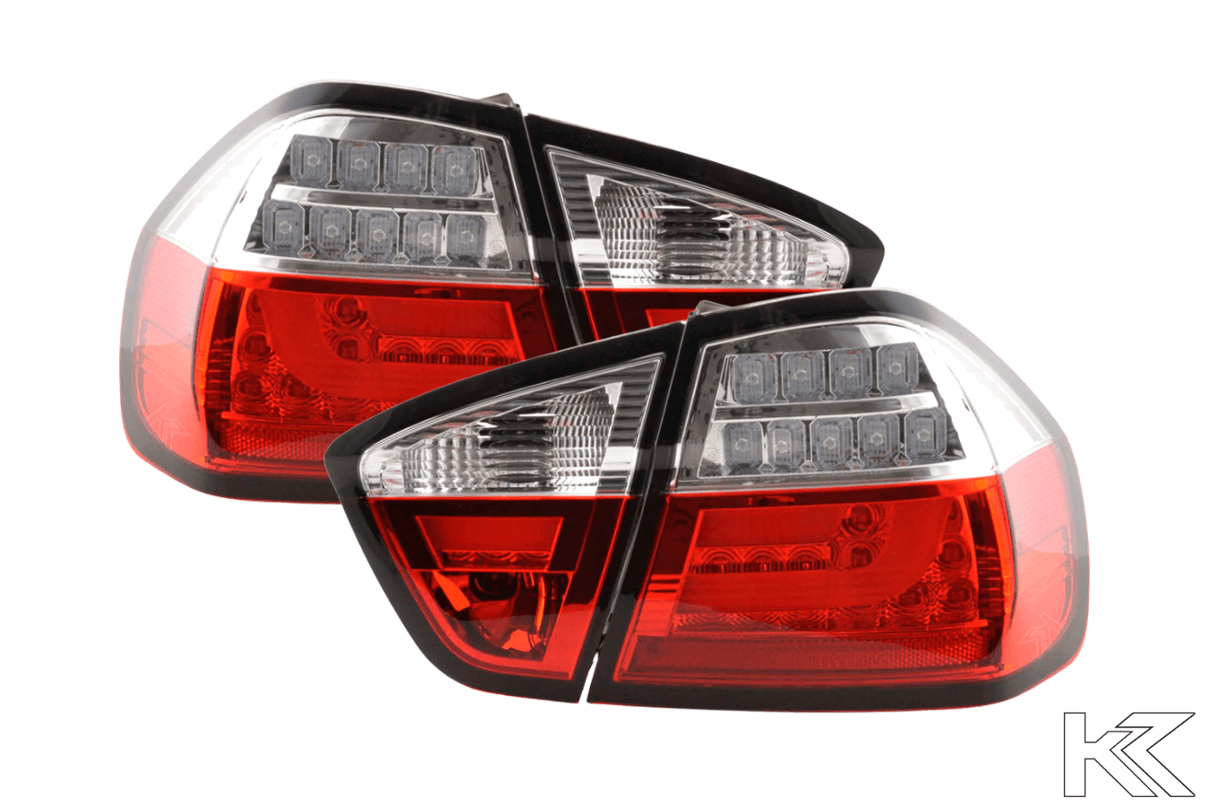 BMW 3-Series E90 Sedan Red/Clear LED Bar Taillights (2005-2008)