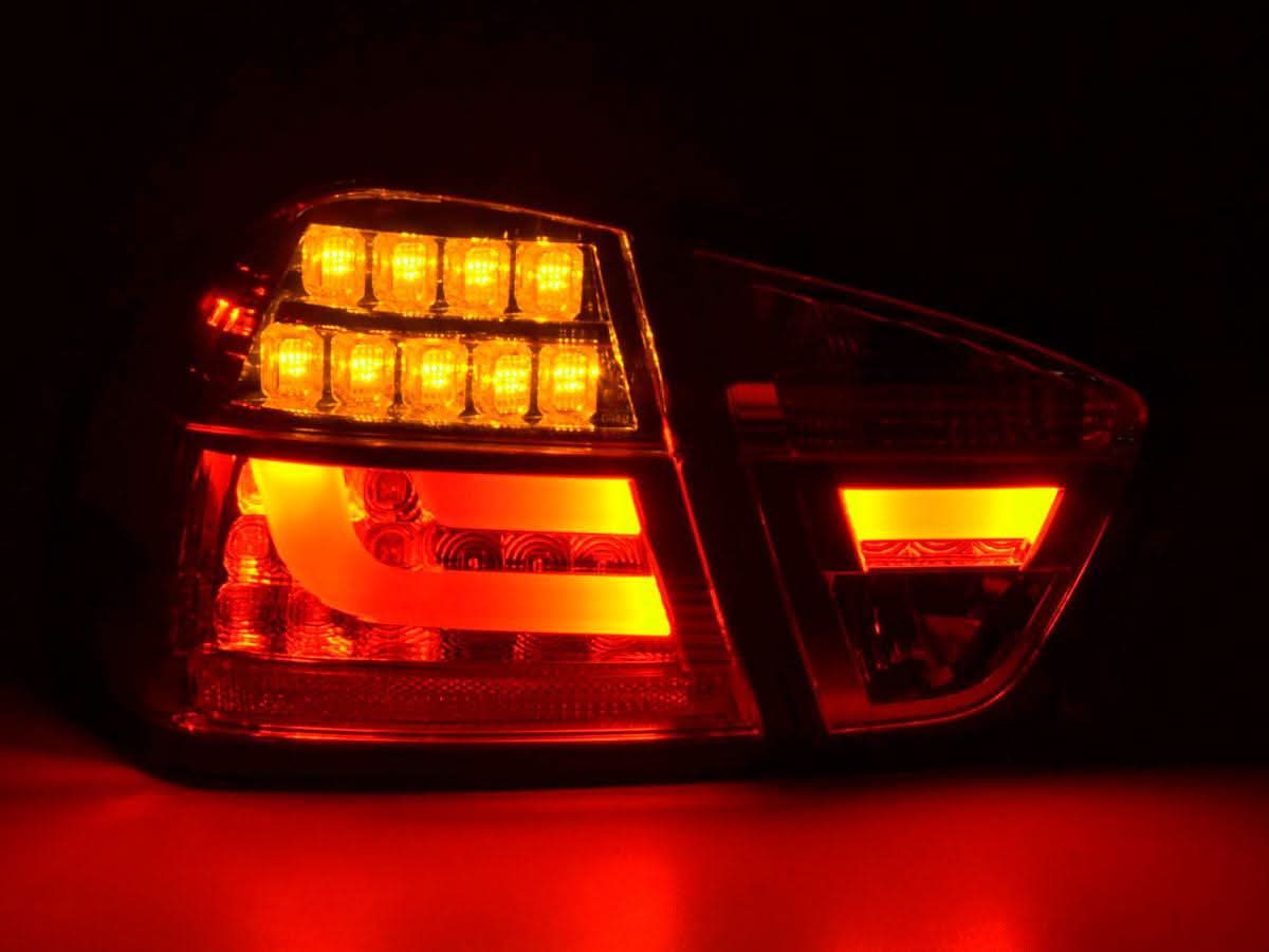 BMW 3-Series E90 Sedan Red/Clear LED Bar Taillights (2005-2008)
