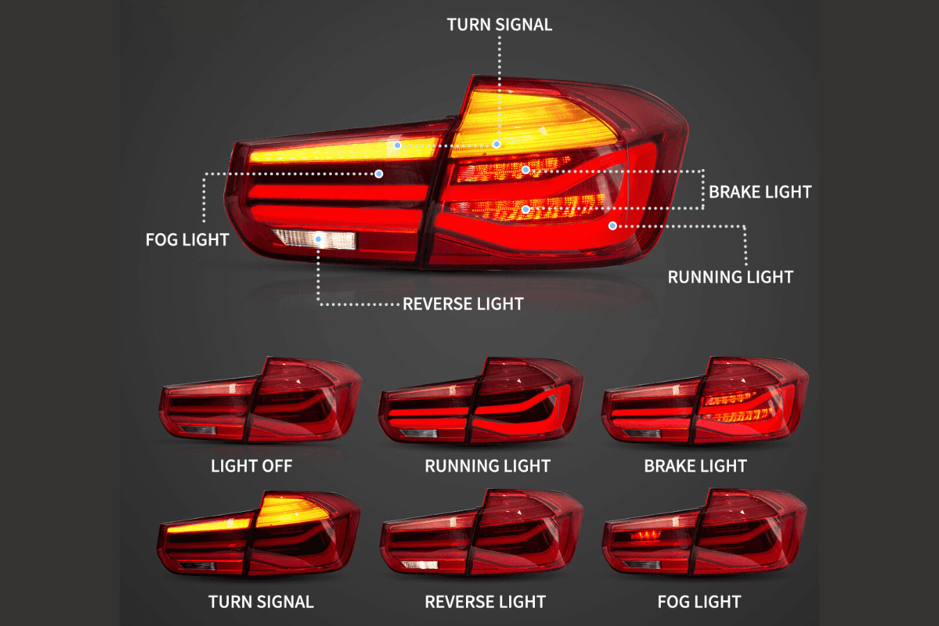 BMW 3-Series F30 F35 F80 6th Gen - LCI Style LED Tail Lights Upgrade (2012-2019)