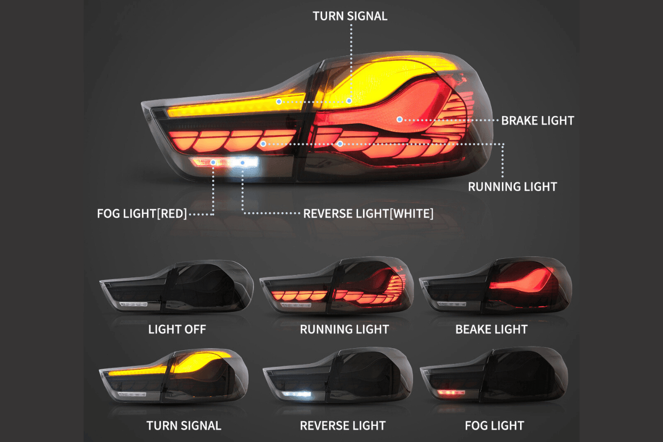 BMW 4-Series M4 F82 F83 F32 F36/F33 OLED Dynamic -GTS Style- Tail Lights (2014-2020)