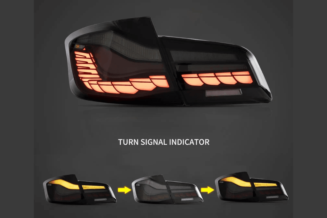 BMW 5-Series F10 F18 M5 6th Gen GTS Style -Red or Smoked- OLED Dynamic LED Tail Lights (2011-2017)