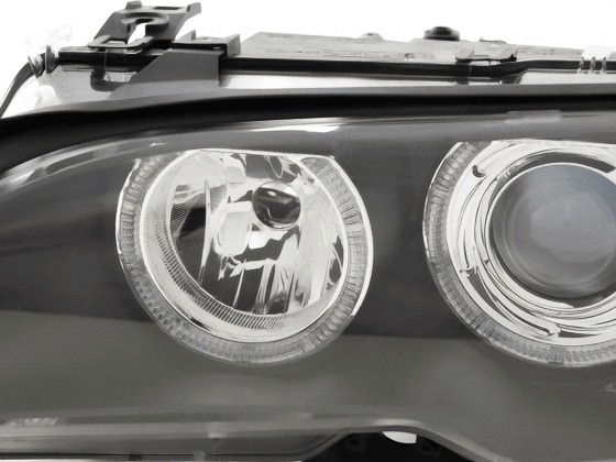 BMW E46 3-Series Coupe Black OE+ Angel Eyes Headlights - (2002-2005)