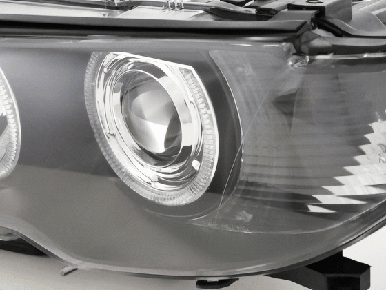 BMW E46 3-Series Coupe Black OE+ Angel Eyes Headlights - (2002-2005)