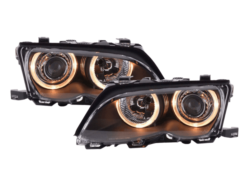 BMW E46 3-Series Sedan Black OE+ Angel Eyes Headlights - (2003-2006)