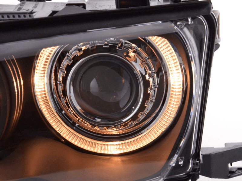BMW E46 3-Series Sedan Black OE+ Angel Eyes Headlights - (2003-2006)