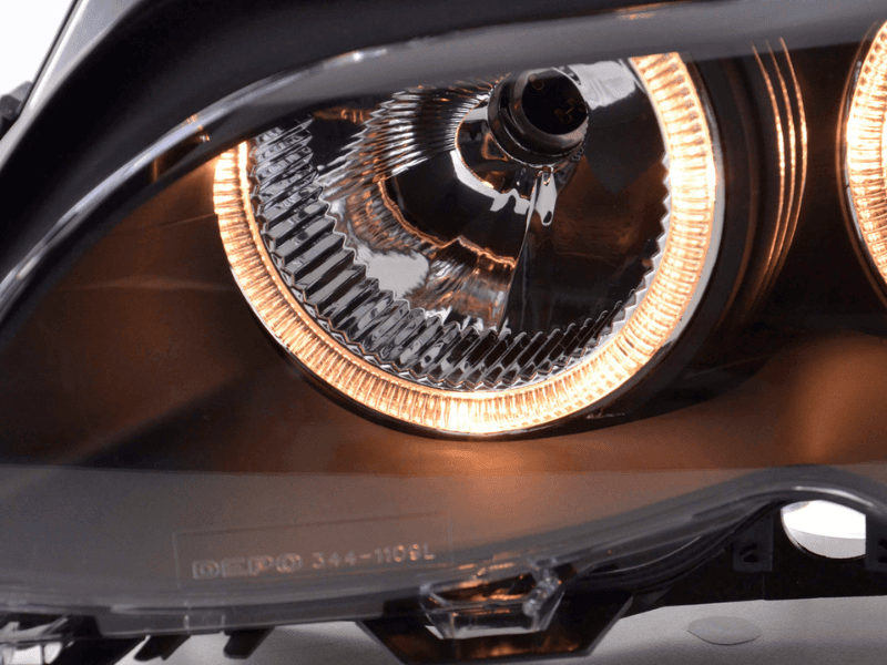 BMW E46 3-Series Sedan Black OE+ Angel Eyes Headlights - (2003-2006)