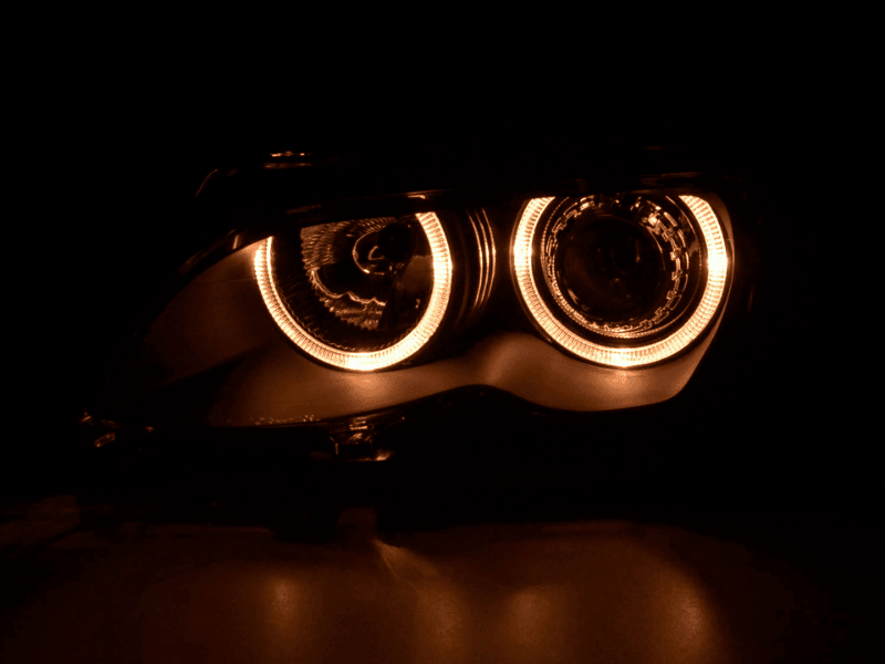 BMW E46 3-Series Sedan Black OE+ Angel Eyes Headlights - (2003-2006)