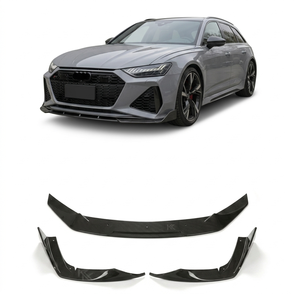 2019–2021 Audi RS6 C8 Avant Front Bumper Lip Spoiler – Pre-Preg Dry Carbon Fiber