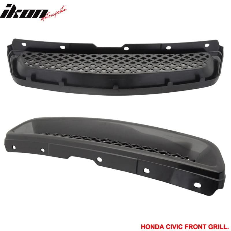 Fits 96-98 Honda Civic 2Dr/JUN Front Rear Bumper Lip + TR Front Grille