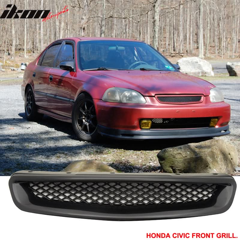 Fits 96-98 Honda Civic 3Dr TR Front + Rear Bumper Lip + Hood Grill
