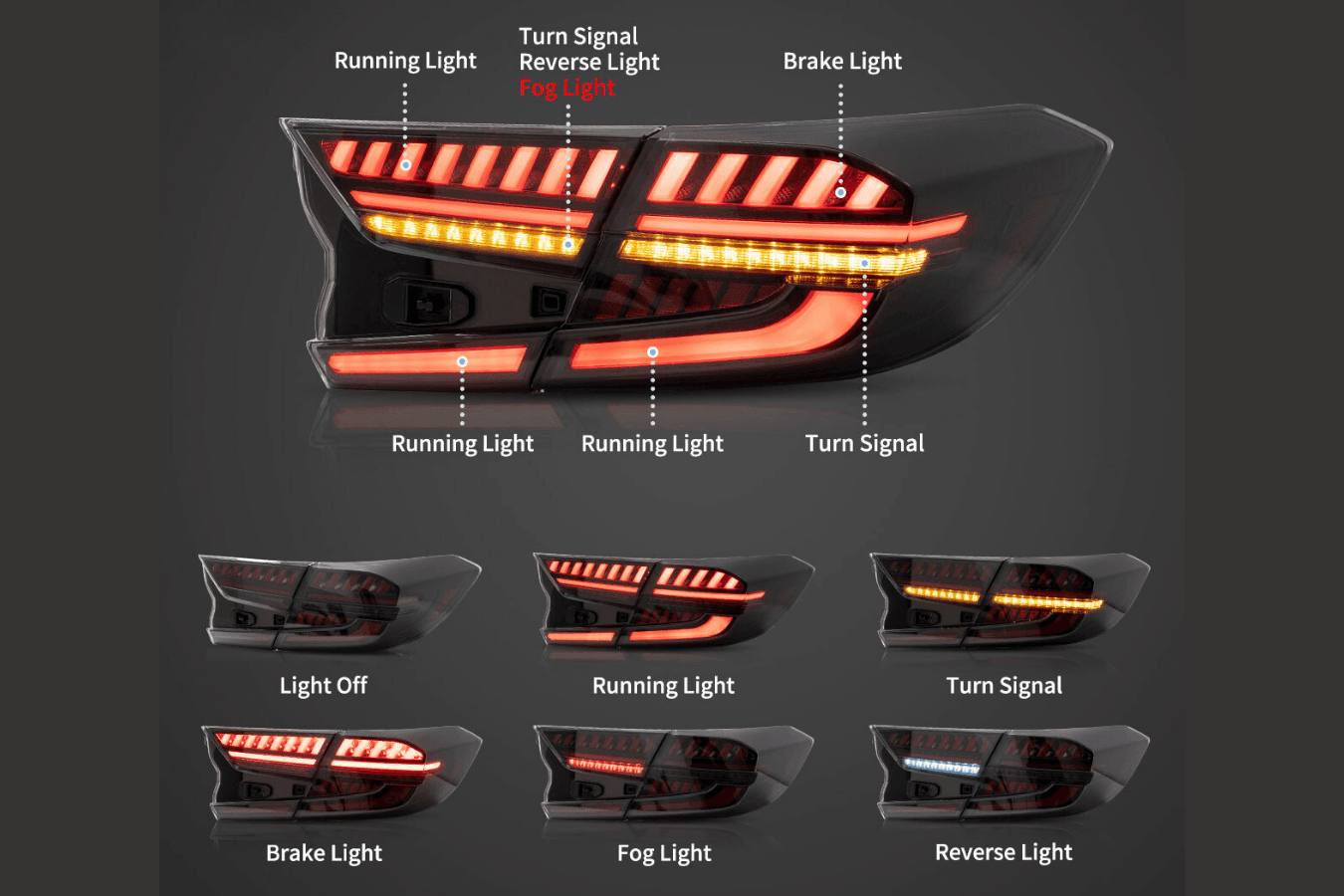 Honda Accord 10th Gen (CV1/CV2/CV3) Pre-Facelift LED Tail Lights (2018-2021)