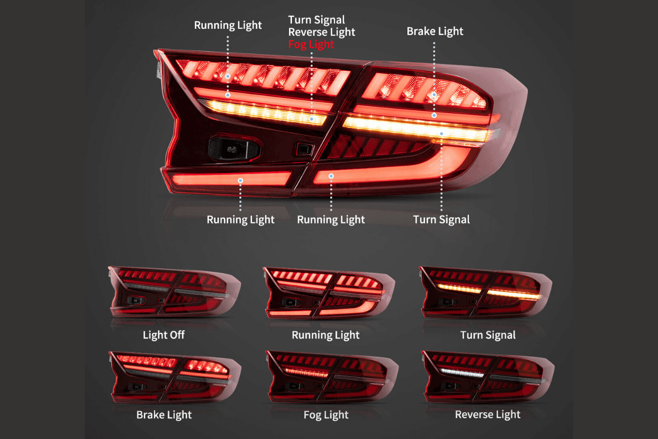 Honda Accord 10th Gen (CV1/CV2/CV3) Pre-Facelift LED Tail Lights (2018-2021)