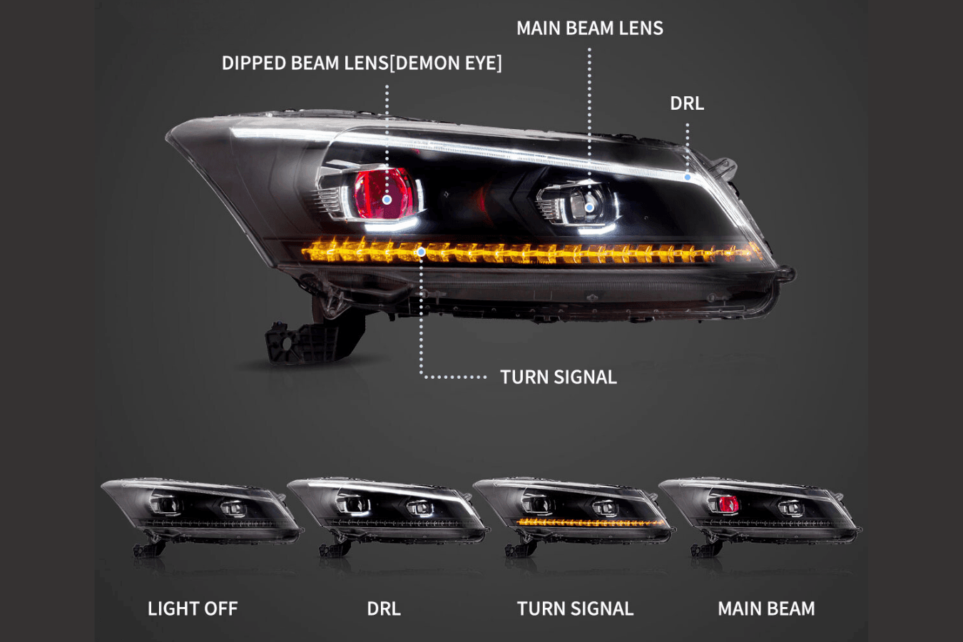 Honda Accord 8th Gen Inspired Black Demon Eyes and Ordinary Projector Headlights (2008-2012)