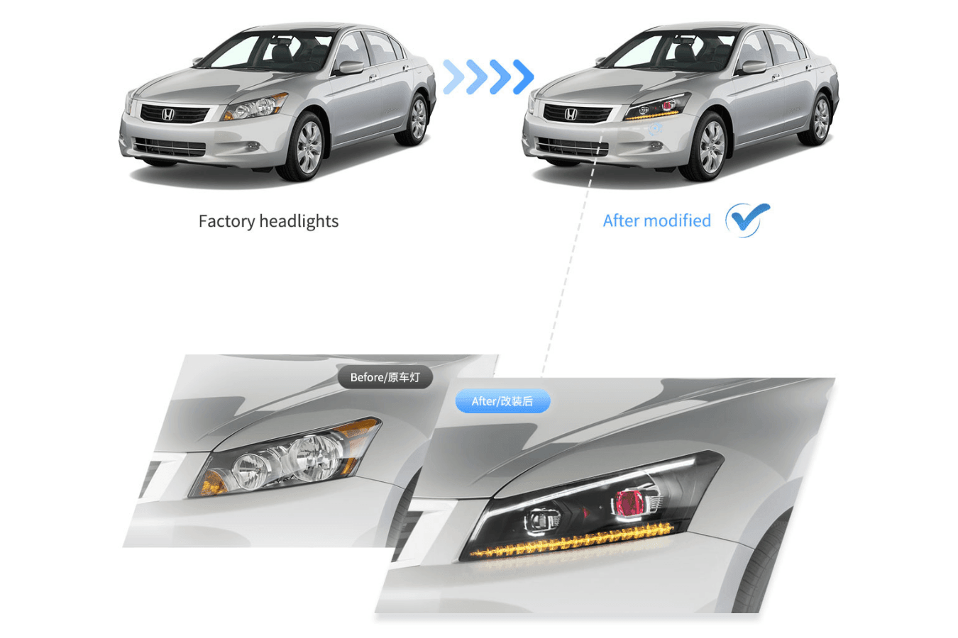 Honda Accord 8th Gen Inspired Black Demon Eyes and Ordinary Projector Headlights (2008-2012)