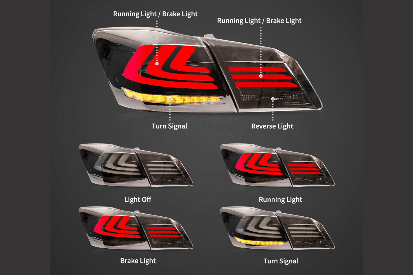 Honda Accord 9th Gen -Red,Red Smoked, Full Smoke- LED Tail Lights Upgrade (2013-2015)