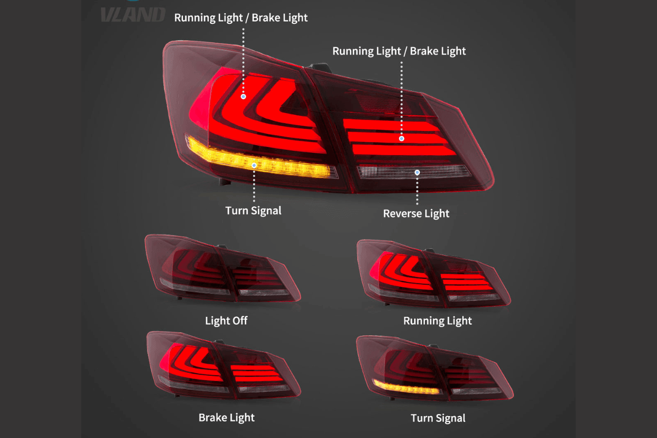 Honda Accord 9th Gen -Red,Red Smoked, Full Smoke- LED Tail Lights Upgrade (2013-2015)