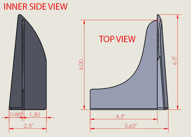 Universal 6.5 x 2.5 V2 Style Winglet For Side Skirt Extensions PP 2PC