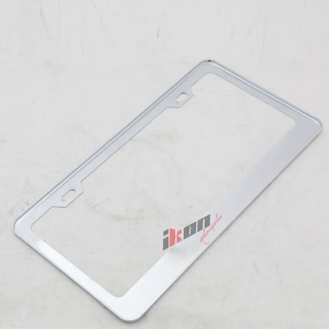 Chrome Metal Finish Steel License Plate Frame Cover + Screw Caps
