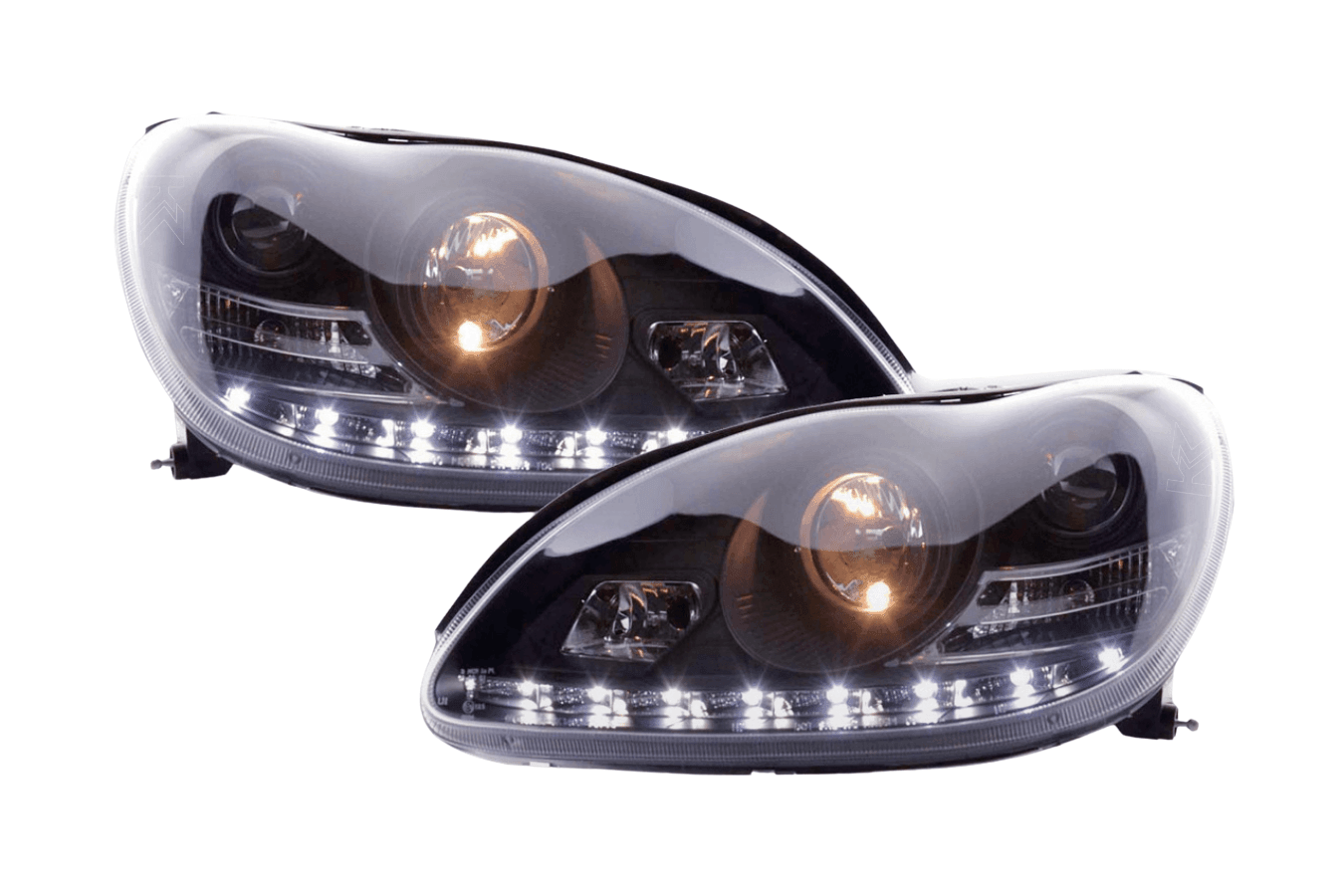 Mercedes Benz S-Class (220) Black LED Headlights with Daytime Running Lights (2002-2005)