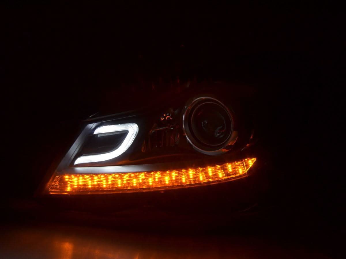 Mercedes W204 C-Class Black LED Headlights with DRL (2011 - 2014)