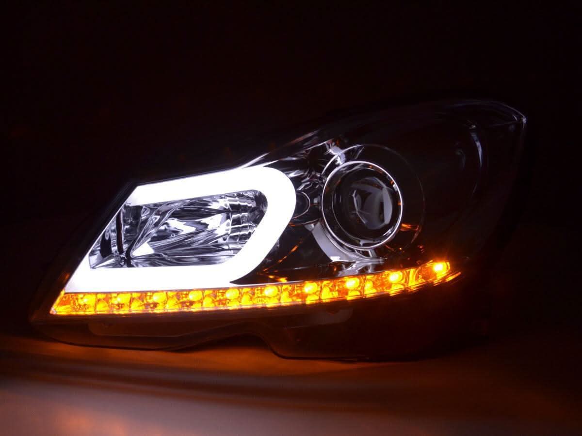 Mercedes W204 C-Class Chrome LED Headlights with DRL (2011 - 2014)