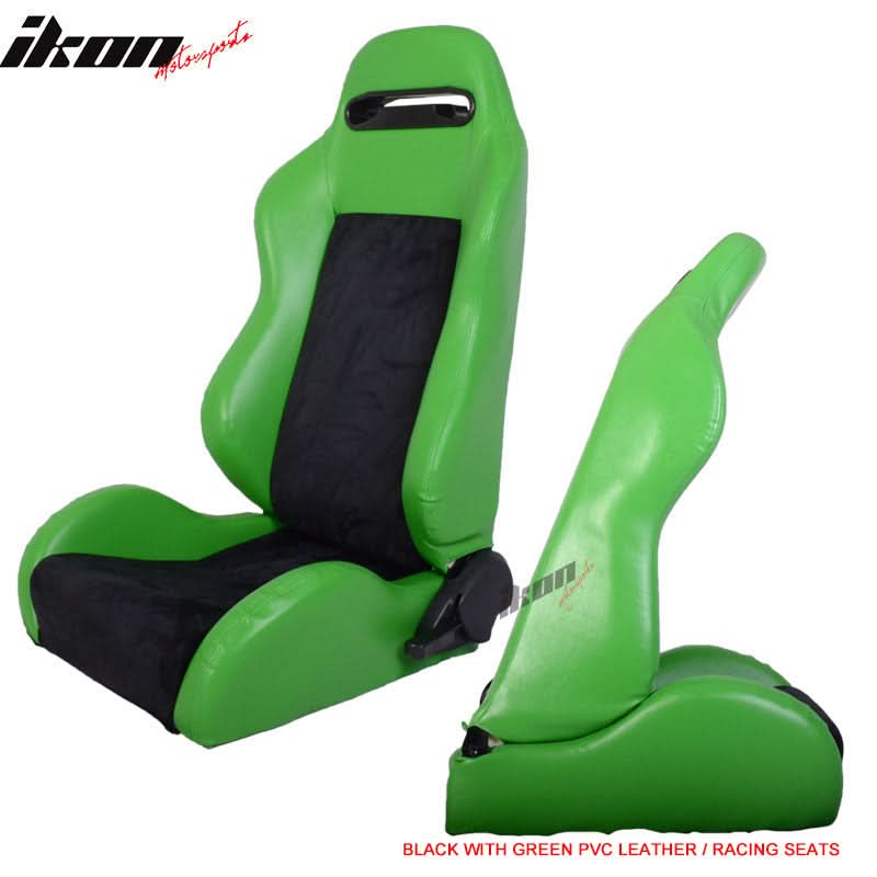 Universal Black Green Racing Seats PVC Leather Suede