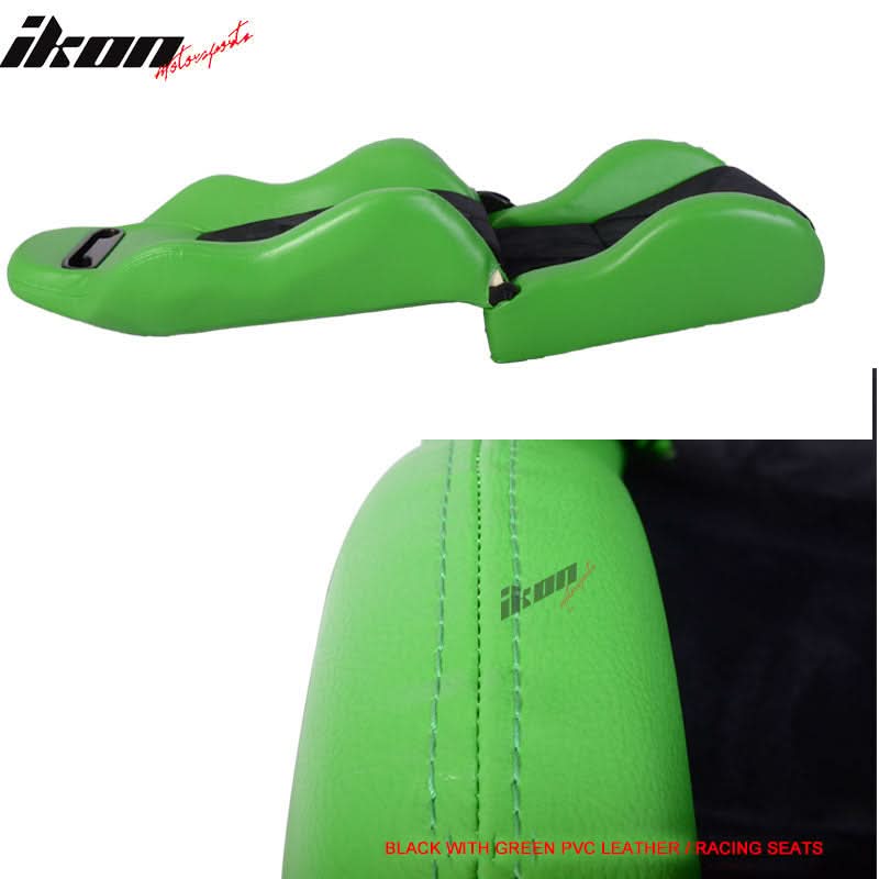 Universal Black Green Racing Seats PVC Leather Suede