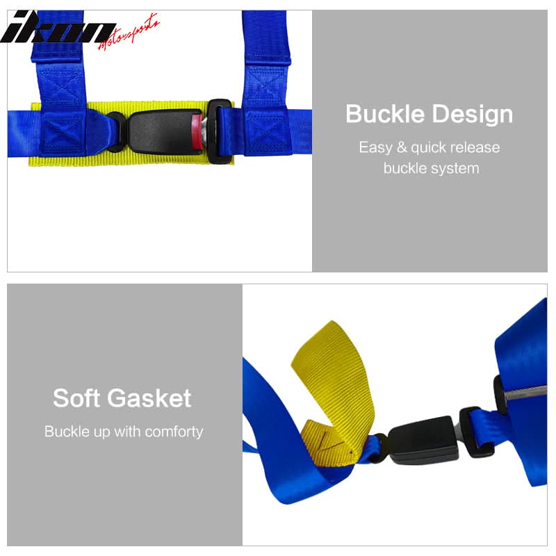 Universal Blue 4 Point Buckle Racing Seat Belt Harness Nylon