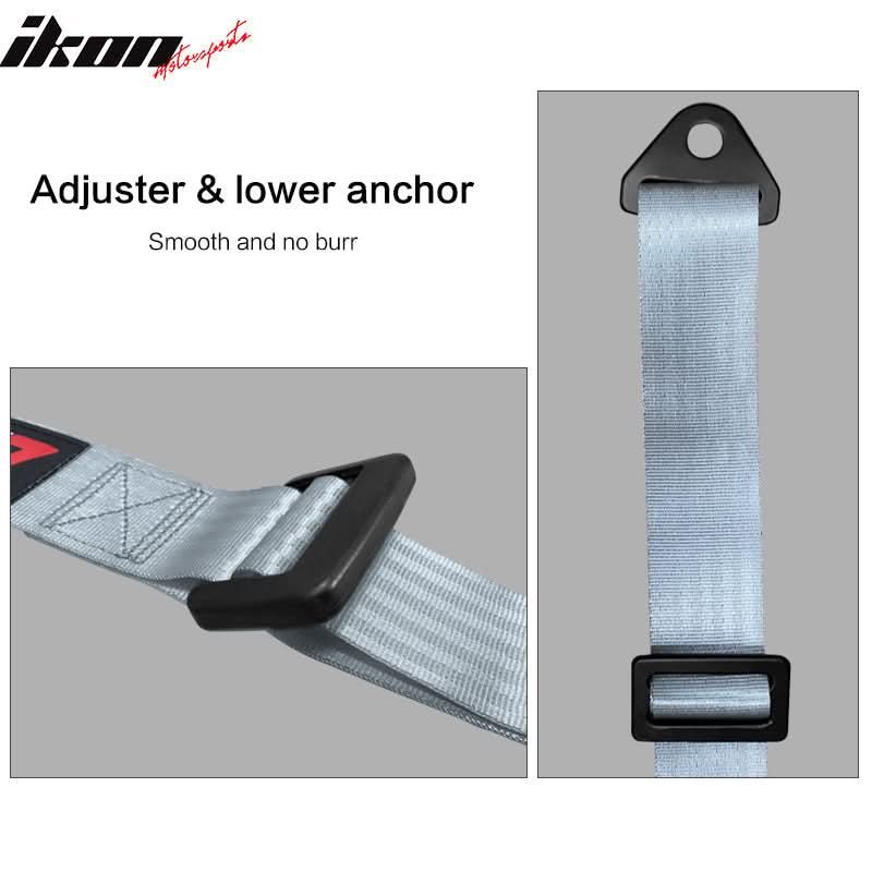 Universal Gray 4 Point Buckle Racing Seat Belt Harness Nylon