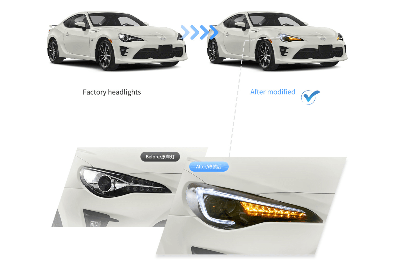 Scion FR-S Subaru BRZ Toyota GT86 1st Gen (ZN6/ZC6) Black Dual Beam Projector Headlights (2012-2021)