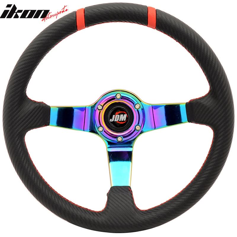 350MM Black CF Print Neo Spoke Sport Racing Steering Wheel  Logo