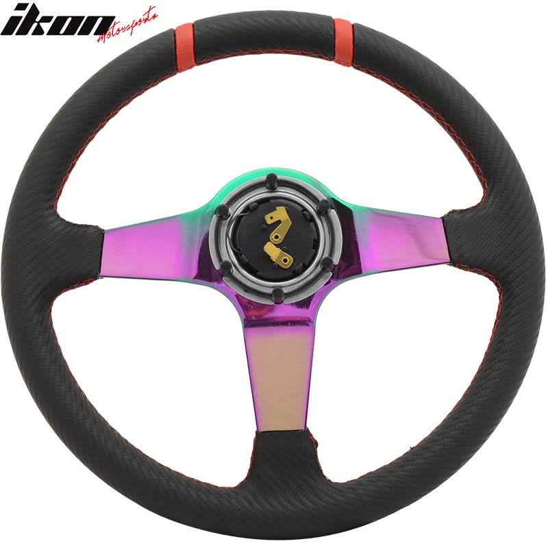 350MM Black CF Print Neo Spoke Sport Racing Steering Wheel  Logo