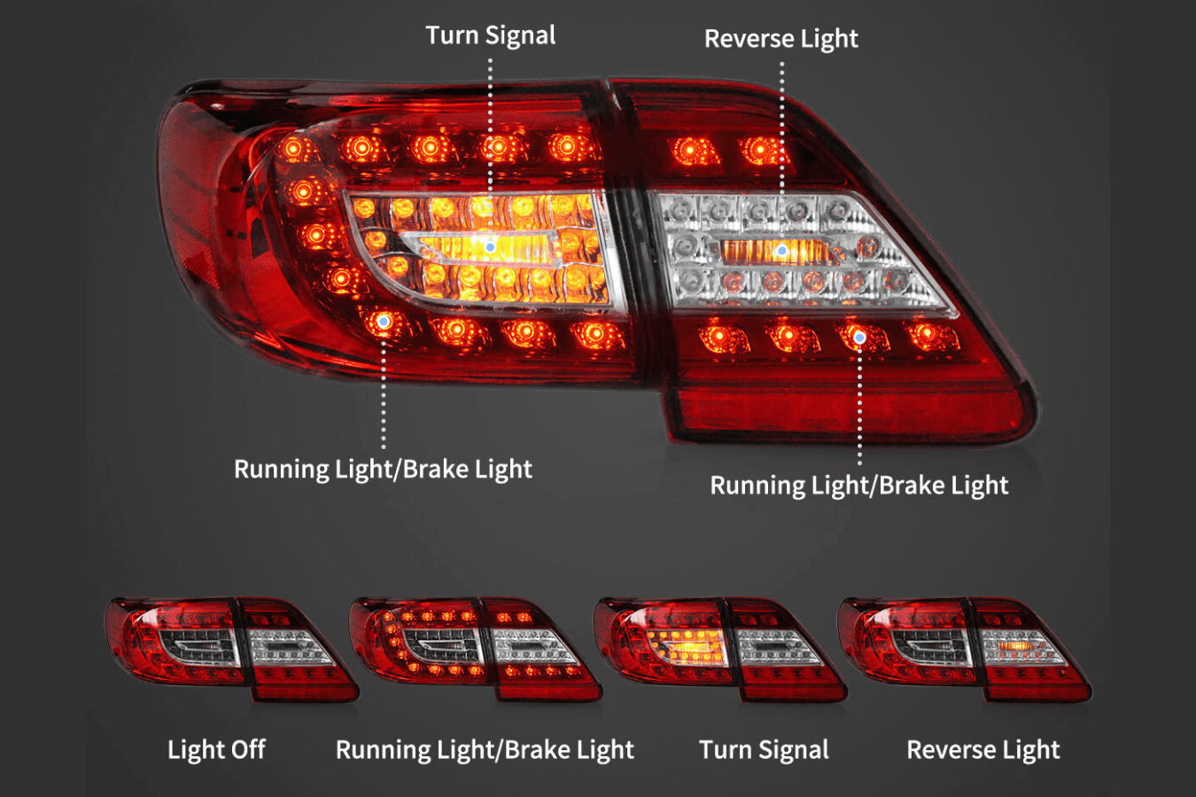 Toyota Corolla 10th Gen (E140 Wide-Body) Facelift LED Tail Lights (2011 - 2013)