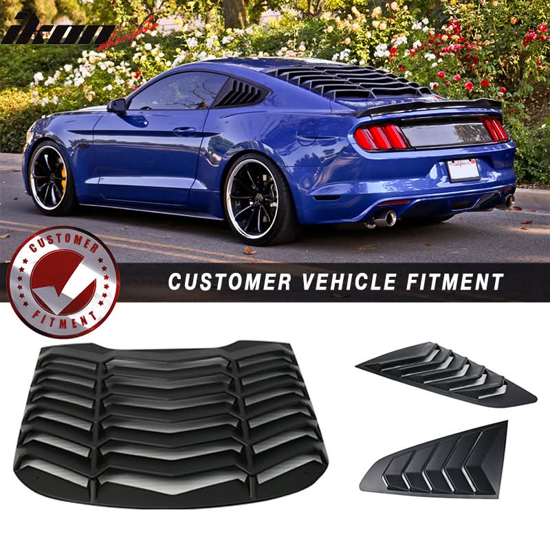 2015-2023Â Ford Mustang IKON Black Rear Window Louver Side Louvers ABS
