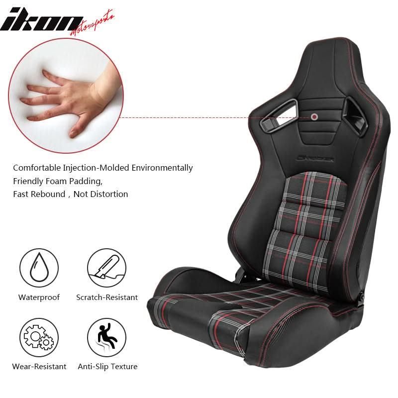 Universal Red Plaid Racing Seat Dual Slider Cam-lock Belt PU Carbon