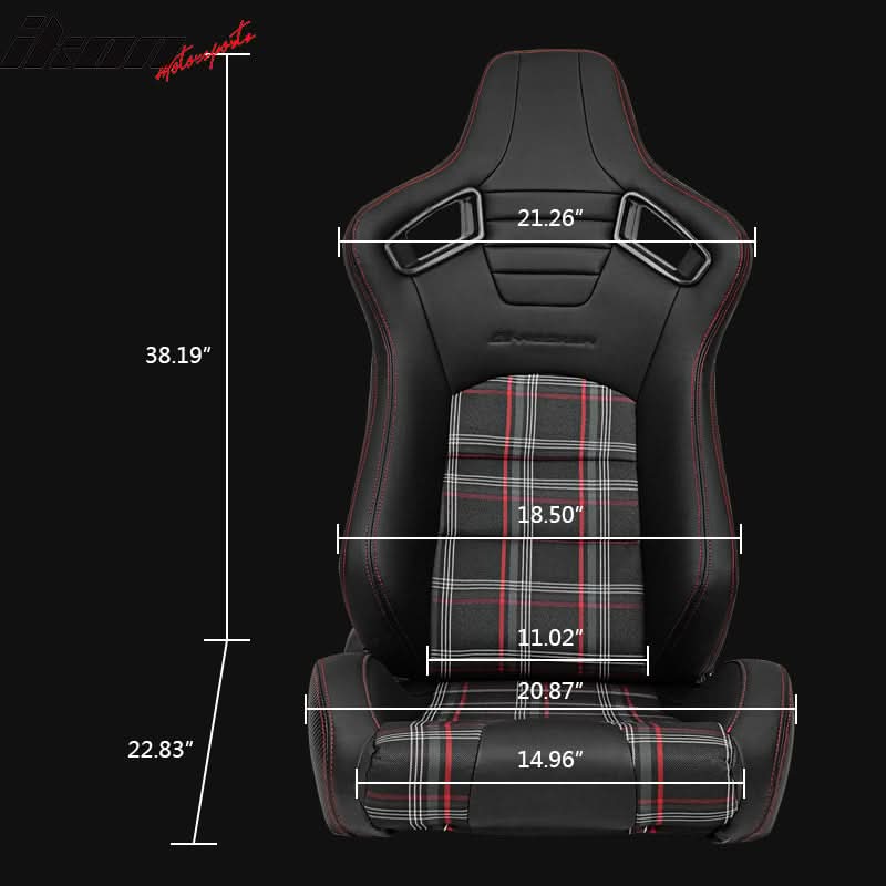 Universal Red Plaid Racing Seat Dual Slider Cam-lock Belt PU Carbon