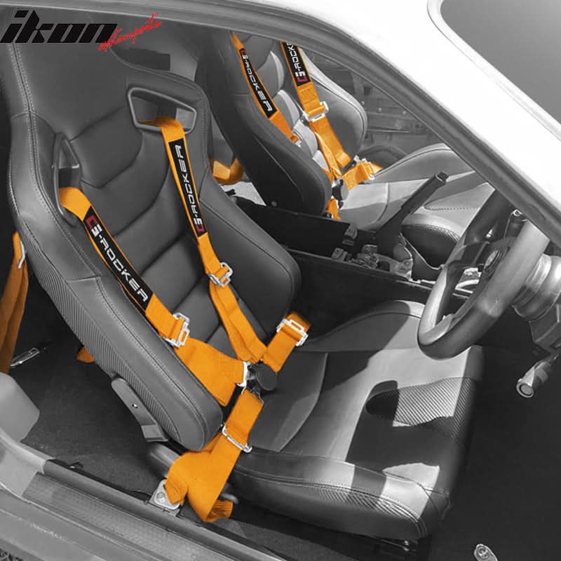 Universal 4 Point Cam-Lock Orange Racing Harness Seat Belt Nylon