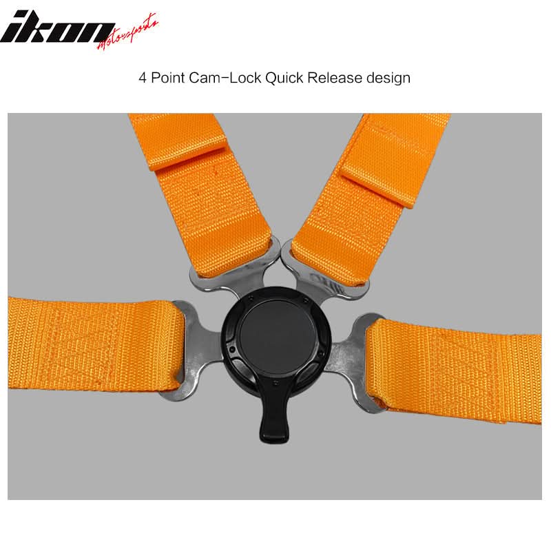 Universal 4 Point Cam-Lock Orange Racing Harness Seat Belt Nylon