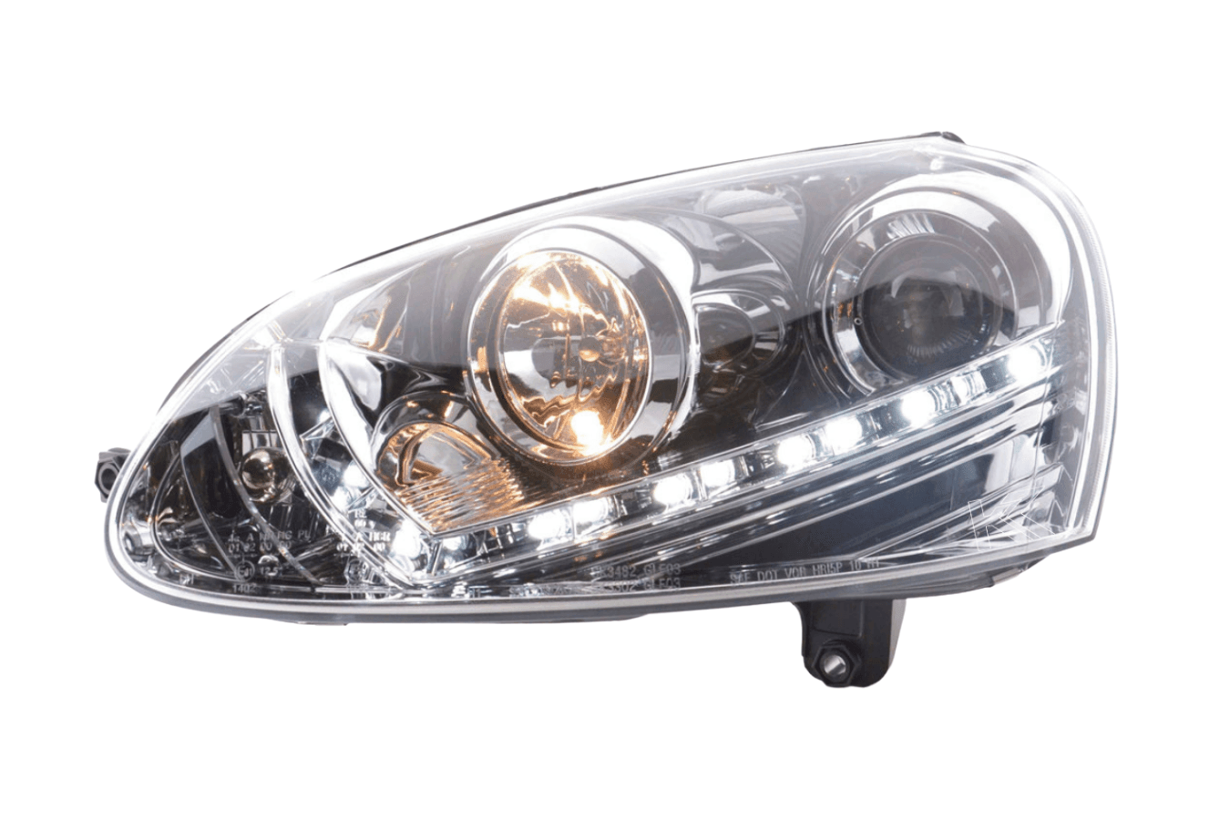 Volkswagen Golf 5 Chrome LED Headlights with Daytime Running Lights (2003 - 2008) - With R87 approval